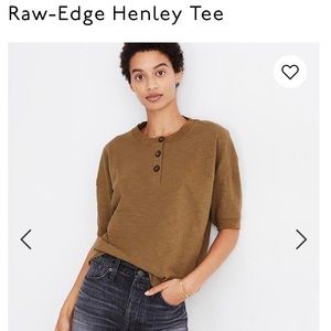 Raw edge henley tee. Asparagus